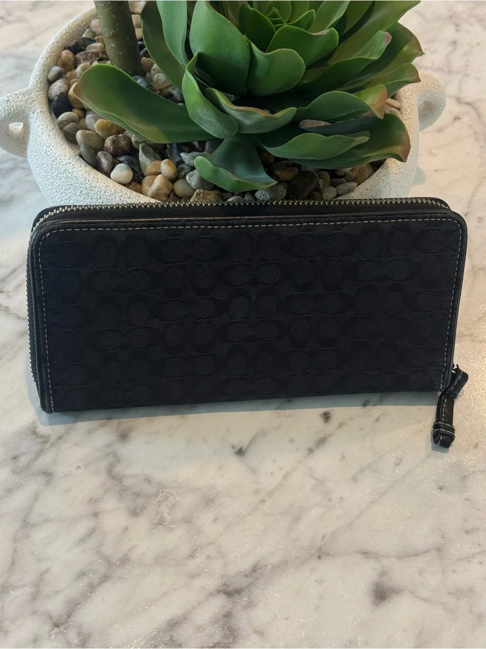 Coach Signature Zip Around Medallion Wallet